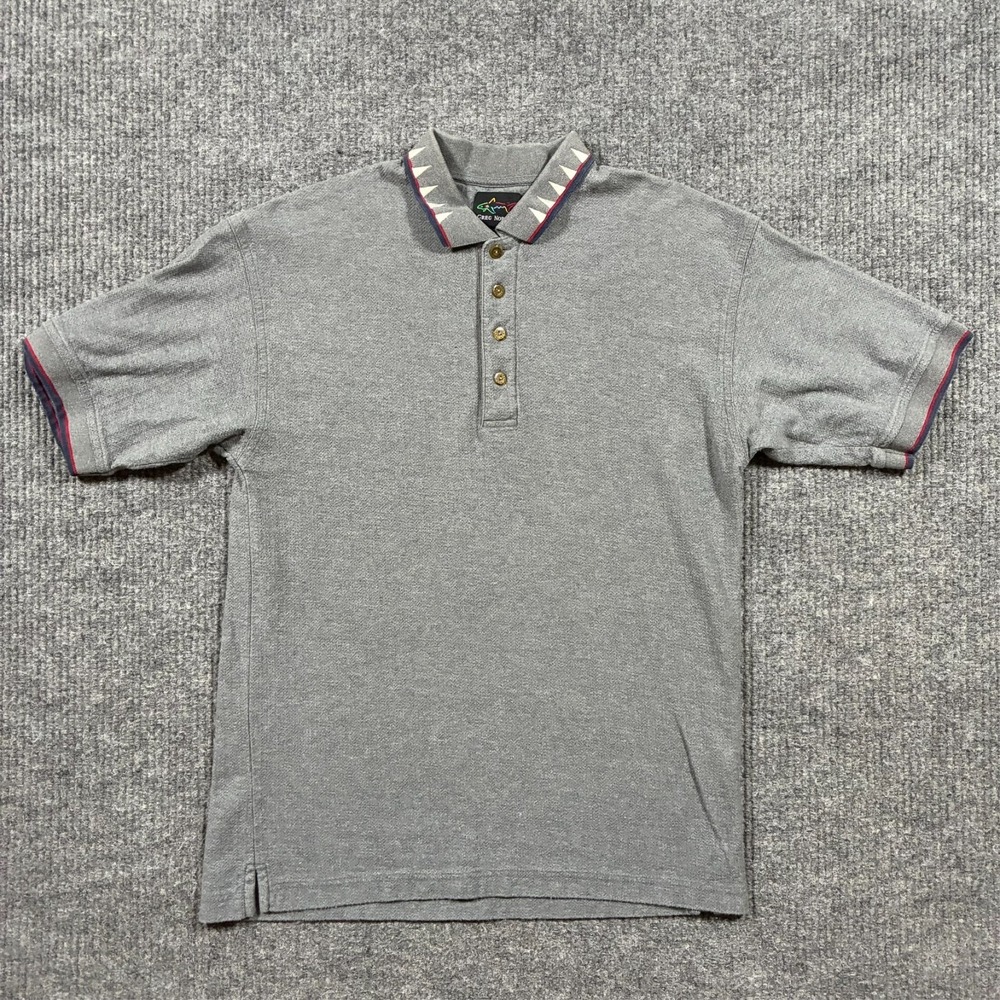 Greg Norman Polo Shirt Mens Size Medium Gray Short Sleeve Patterned Collar